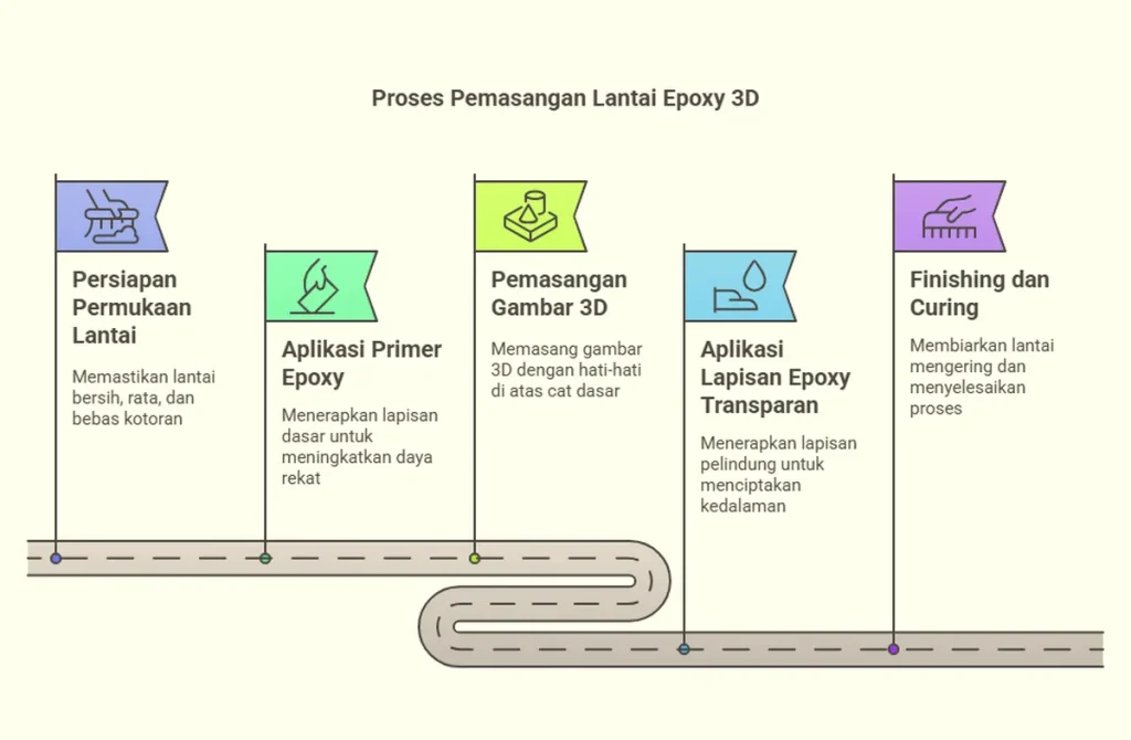 Cara pemasangan epoxy lantai 3D